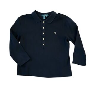 Lauren Ralph Lauren Gold Half Button Black 3/4 sleeve 100% Cotton Top size M